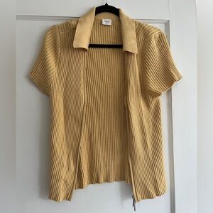Abercrombie & Fitch Yellow Ribbed Short Sleeve Cardigan